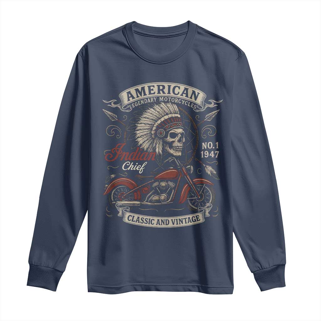 American Legendary Motorcycle Indian Chief Long Sleeve Shirt No 1 Classic And Vintage Skull - Wonder Print Shop
