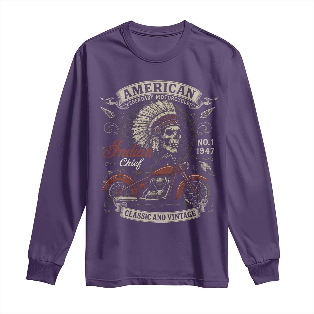 American Legendary Motorcycle Indian Chief Long Sleeve Shirt No 1 Classic And Vintage Skull - Wonder Print Shop