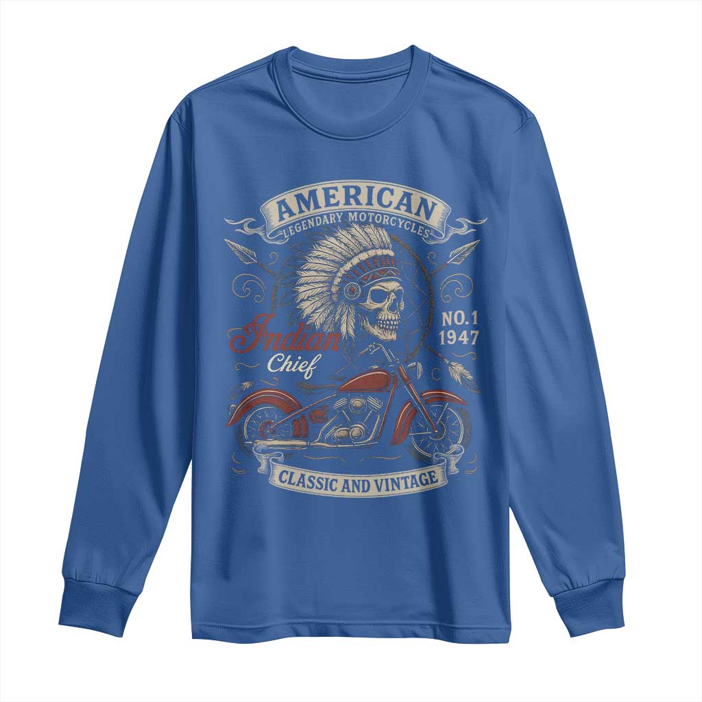 American Legendary Motorcycle Indian Chief Long Sleeve Shirt No 1 Classic And Vintage Skull - Wonder Print Shop