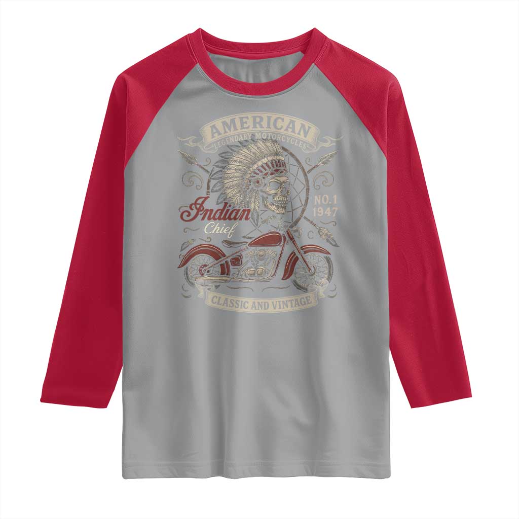 American Legendary Motorcycle Indian Chief Raglan Shirt No 1 Classic And Vintage Skull - Wonder Print Shop