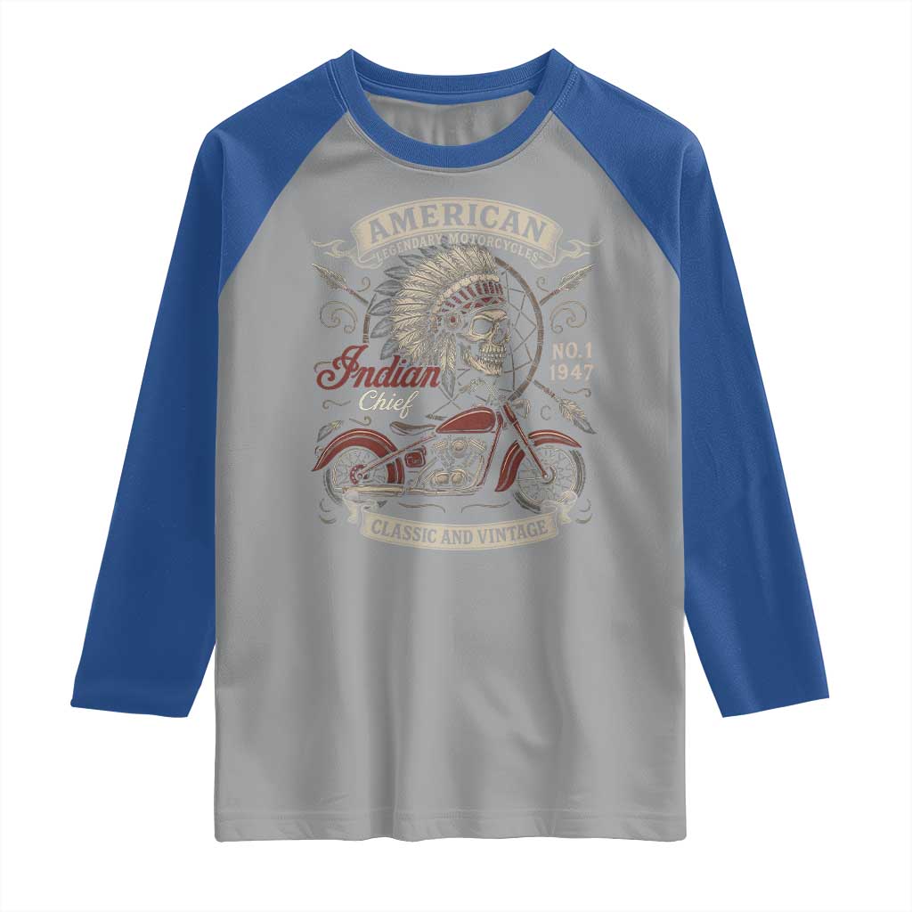 American Legendary Motorcycle Indian Chief Raglan Shirt No 1 Classic And Vintage Skull - Wonder Print Shop