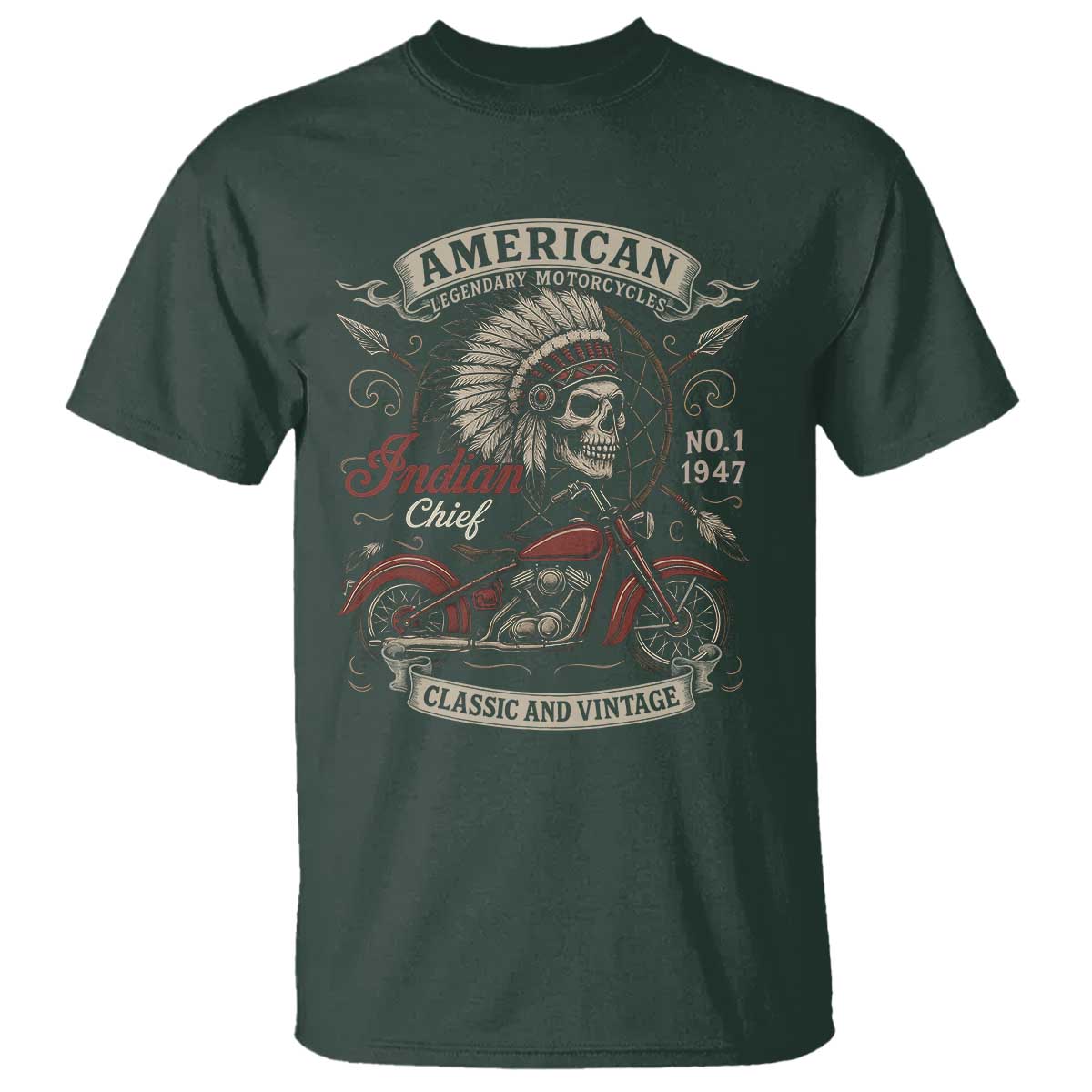 American Legendary Motorcycle Indian Chief T Shirt No 1 Classic And Vintage Skull - Wonder Print Shop
