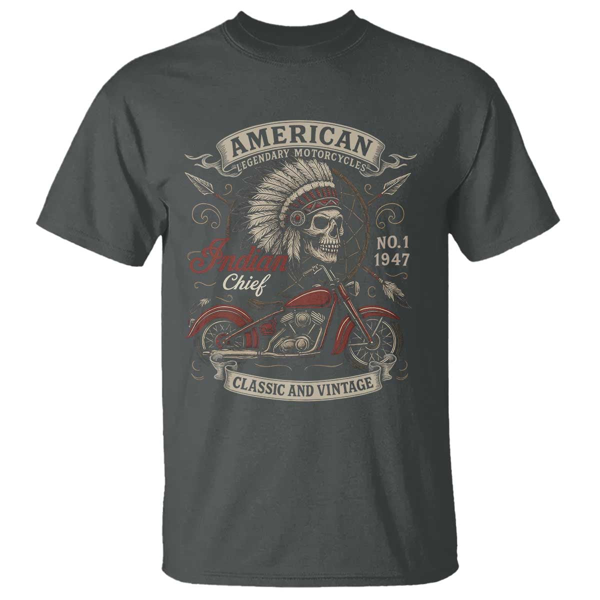 American Legendary Motorcycle Indian Chief T Shirt No 1 Classic And Vintage Skull - Wonder Print Shop