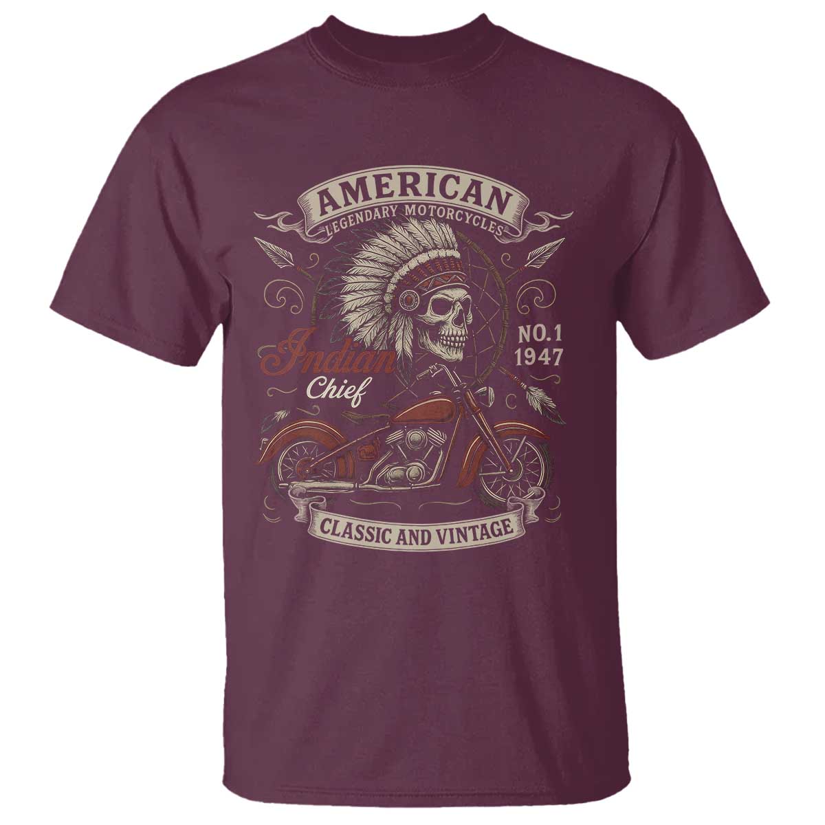 American Legendary Motorcycle Indian Chief T Shirt No 1 Classic And Vintage Skull - Wonder Print Shop