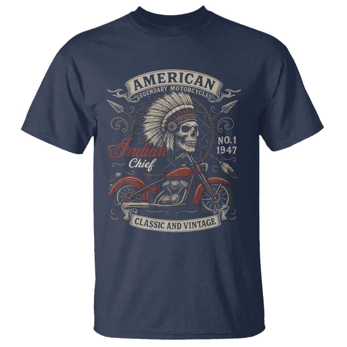 American Legendary Motorcycle Indian Chief T Shirt No 1 Classic And Vintage Skull - Wonder Print Shop