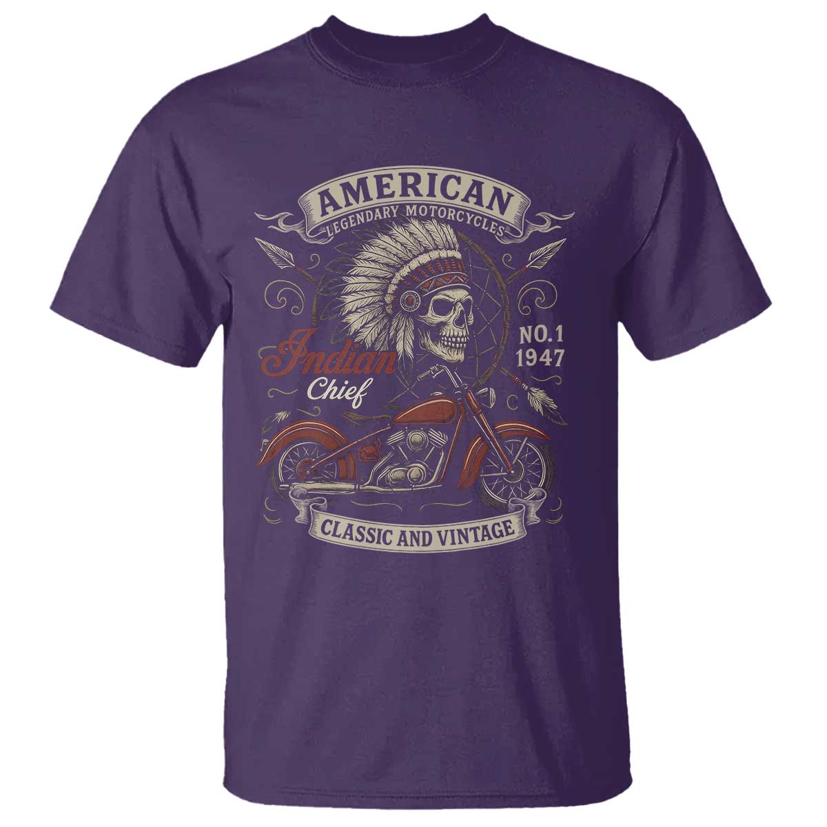 American Legendary Motorcycle Indian Chief T Shirt No 1 Classic And Vintage Skull - Wonder Print Shop