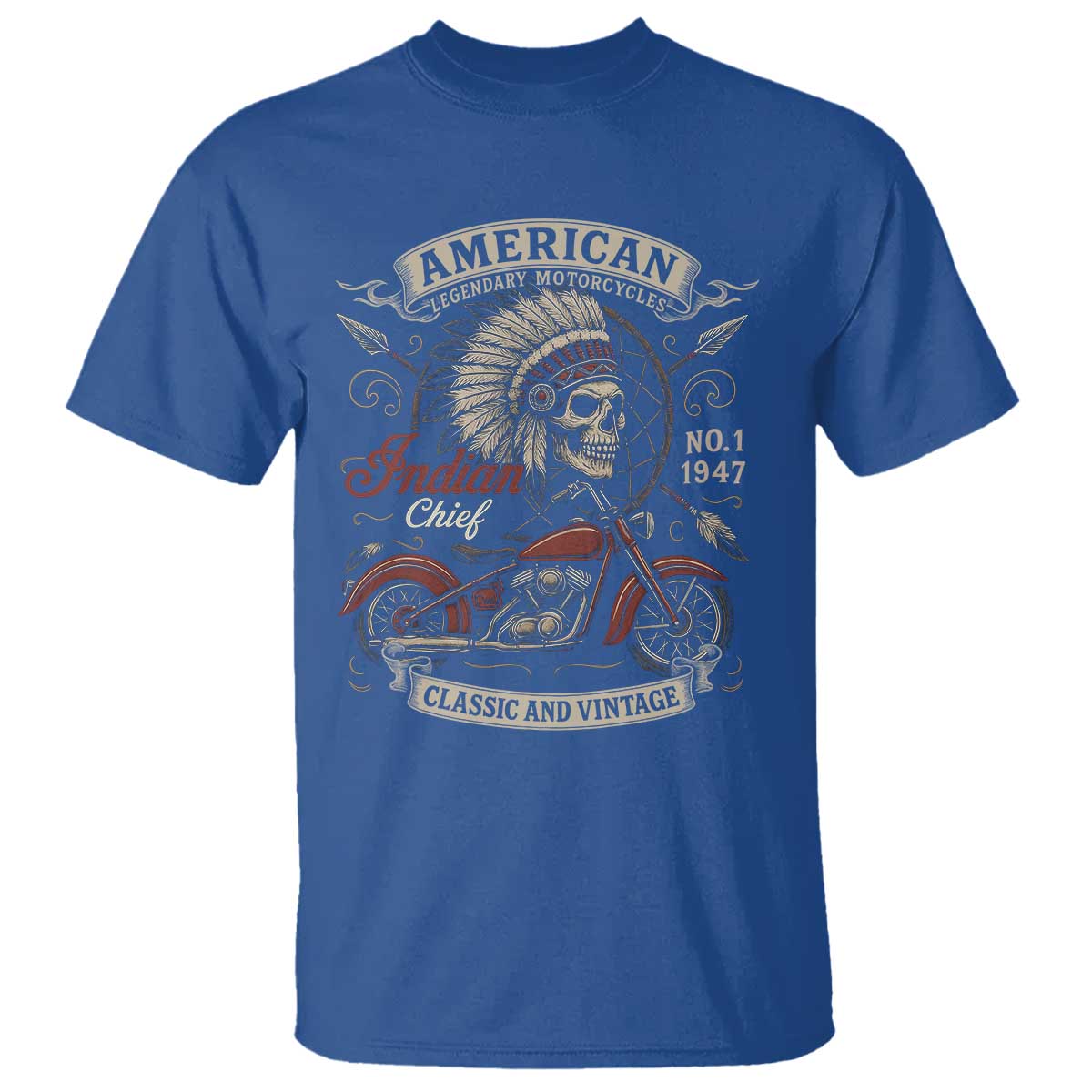 American Legendary Motorcycle Indian Chief T Shirt No 1 Classic And Vintage Skull - Wonder Print Shop