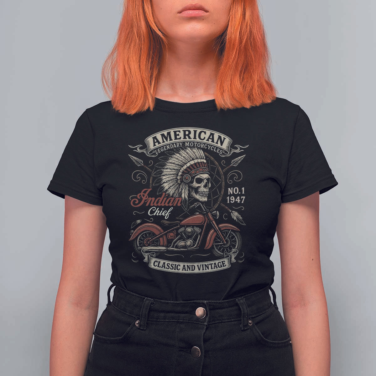American Legendary Motorcycle Indian Chief T Shirt For Women No 1 Classic And Vintage Skull - Wonder Print Shop