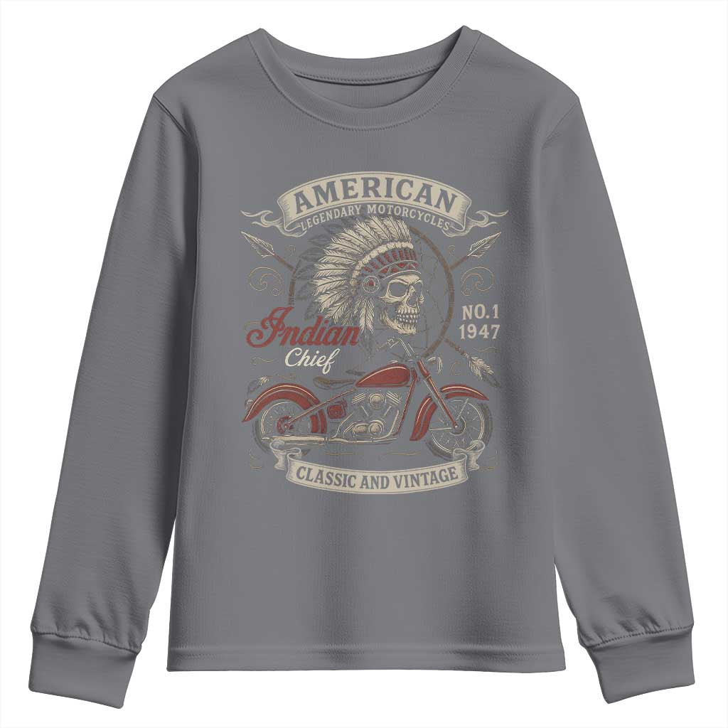 American Legendary Motorcycle Indian Chief Youth Sweatshirt No 1 Classic And Vintage Skull - Wonder Print Shop