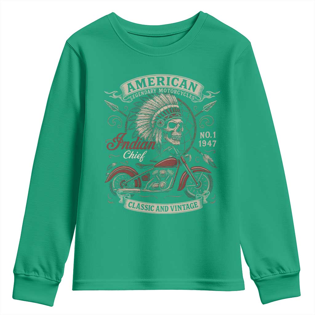 American Legendary Motorcycle Indian Chief Youth Sweatshirt No 1 Classic And Vintage Skull - Wonder Print Shop
