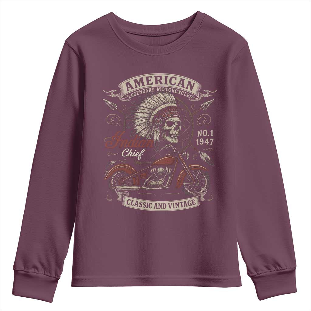 American Legendary Motorcycle Indian Chief Youth Sweatshirt No 1 Classic And Vintage Skull - Wonder Print Shop