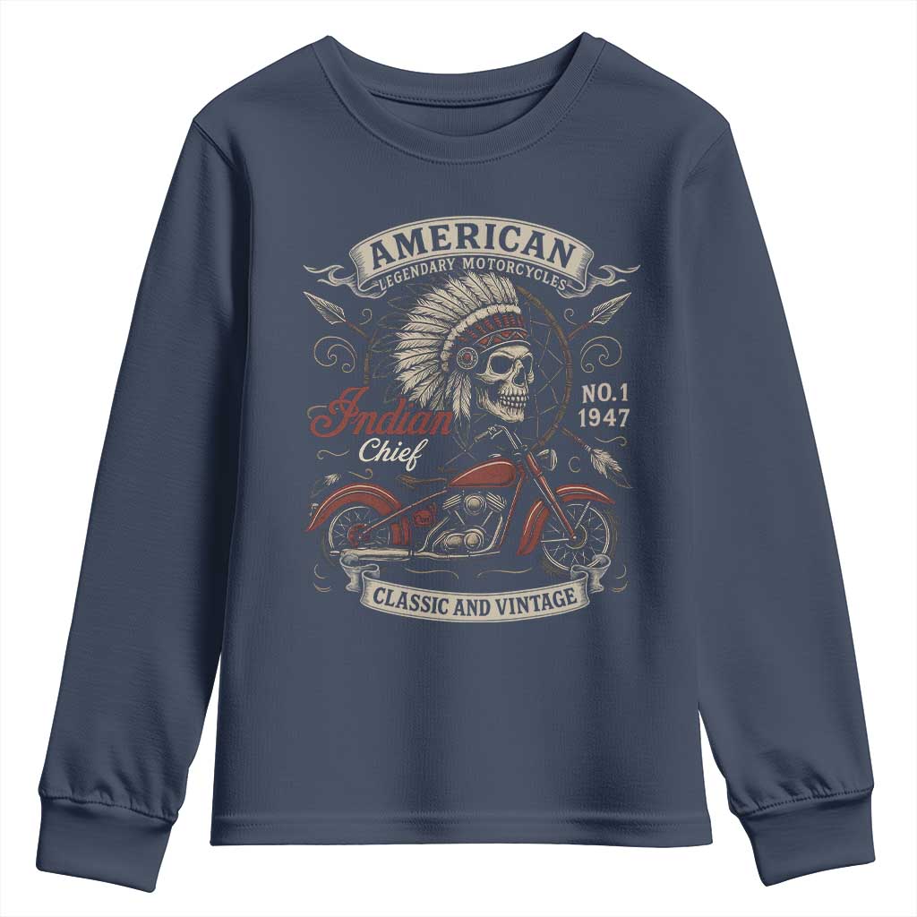 American Legendary Motorcycle Indian Chief Youth Sweatshirt No 1 Classic And Vintage Skull - Wonder Print Shop