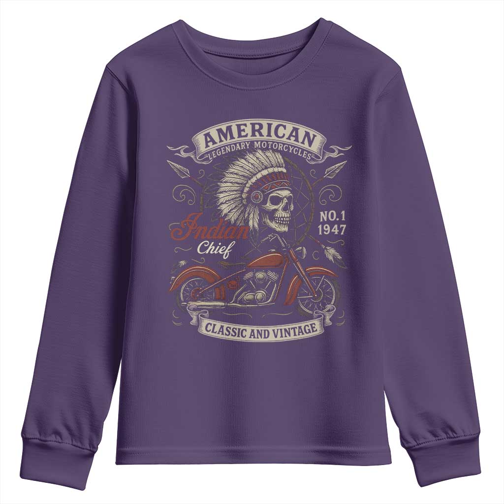 American Legendary Motorcycle Indian Chief Youth Sweatshirt No 1 Classic And Vintage Skull - Wonder Print Shop