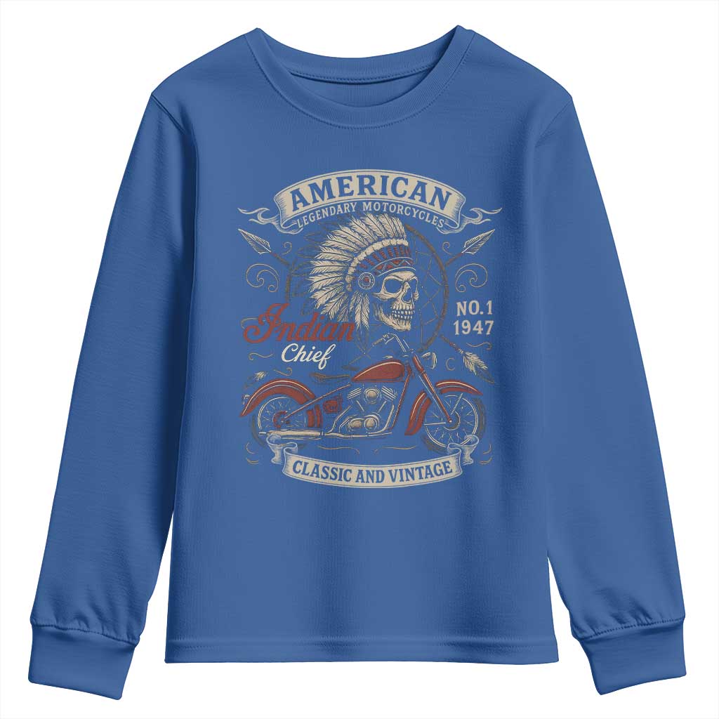 American Legendary Motorcycle Indian Chief Youth Sweatshirt No 1 Classic And Vintage Skull - Wonder Print Shop