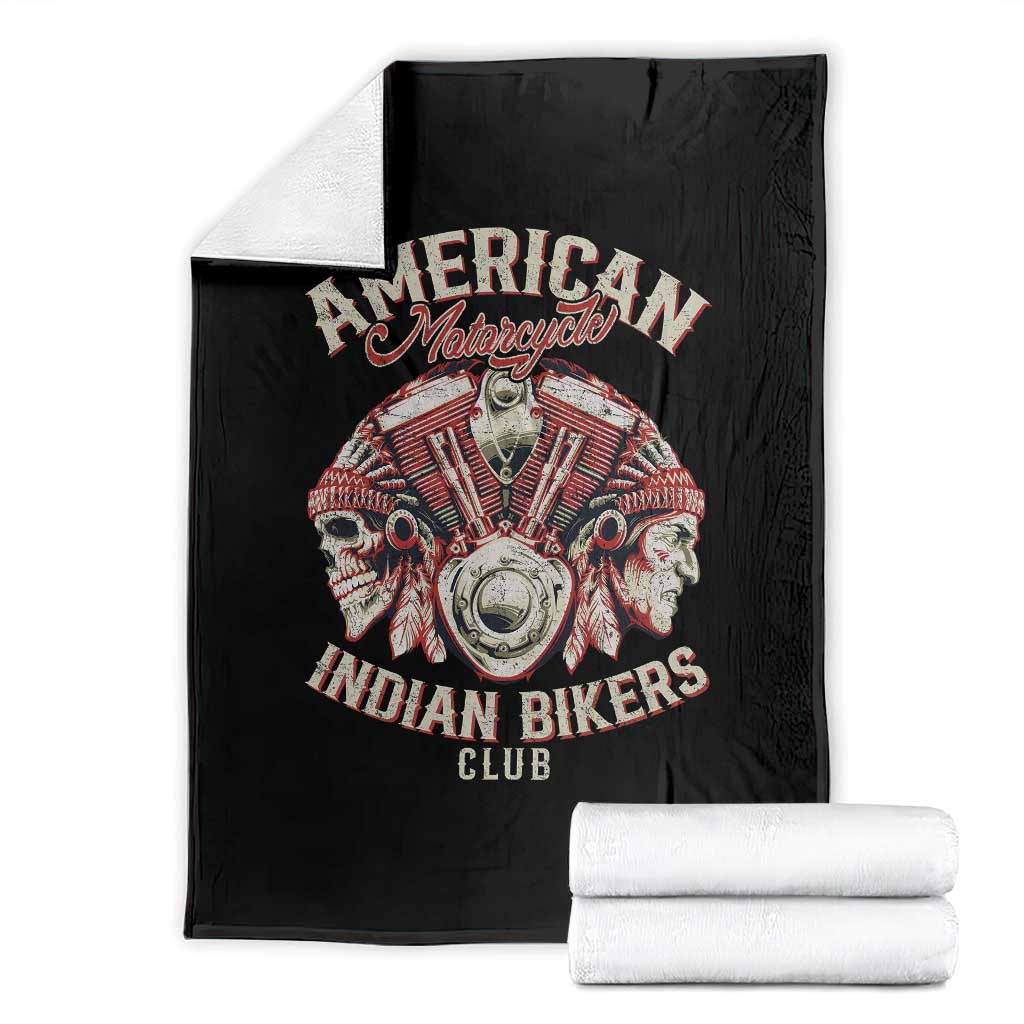 American Legendary Motorcycle Indian Biker Club Throw Blanket Vintage Motorbike Engine Native American Skull - Wonder Print Shop