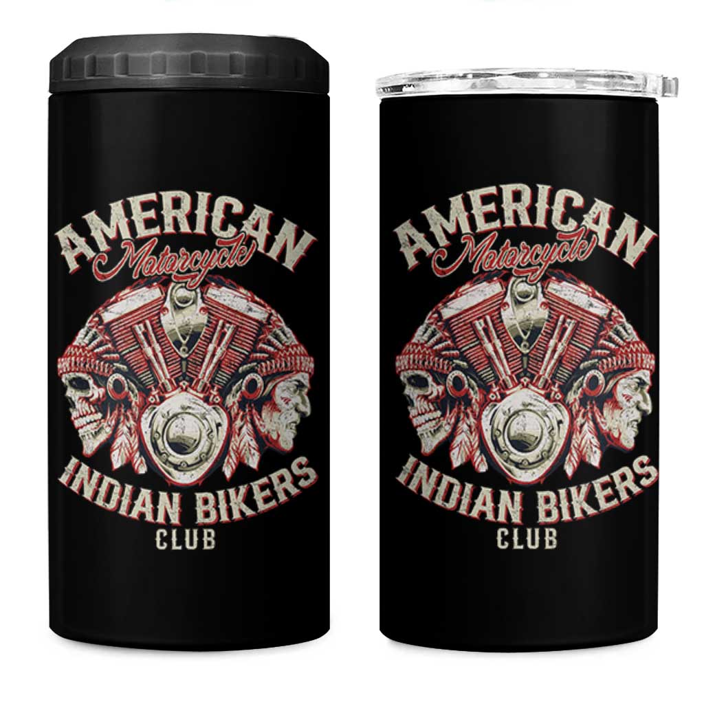 American Legendary Motorcycle Indian Biker Club 4 in 1 Can Cooler Tumbler Vintage Motorbike Engine Native American Skull - Wonder Print Shop