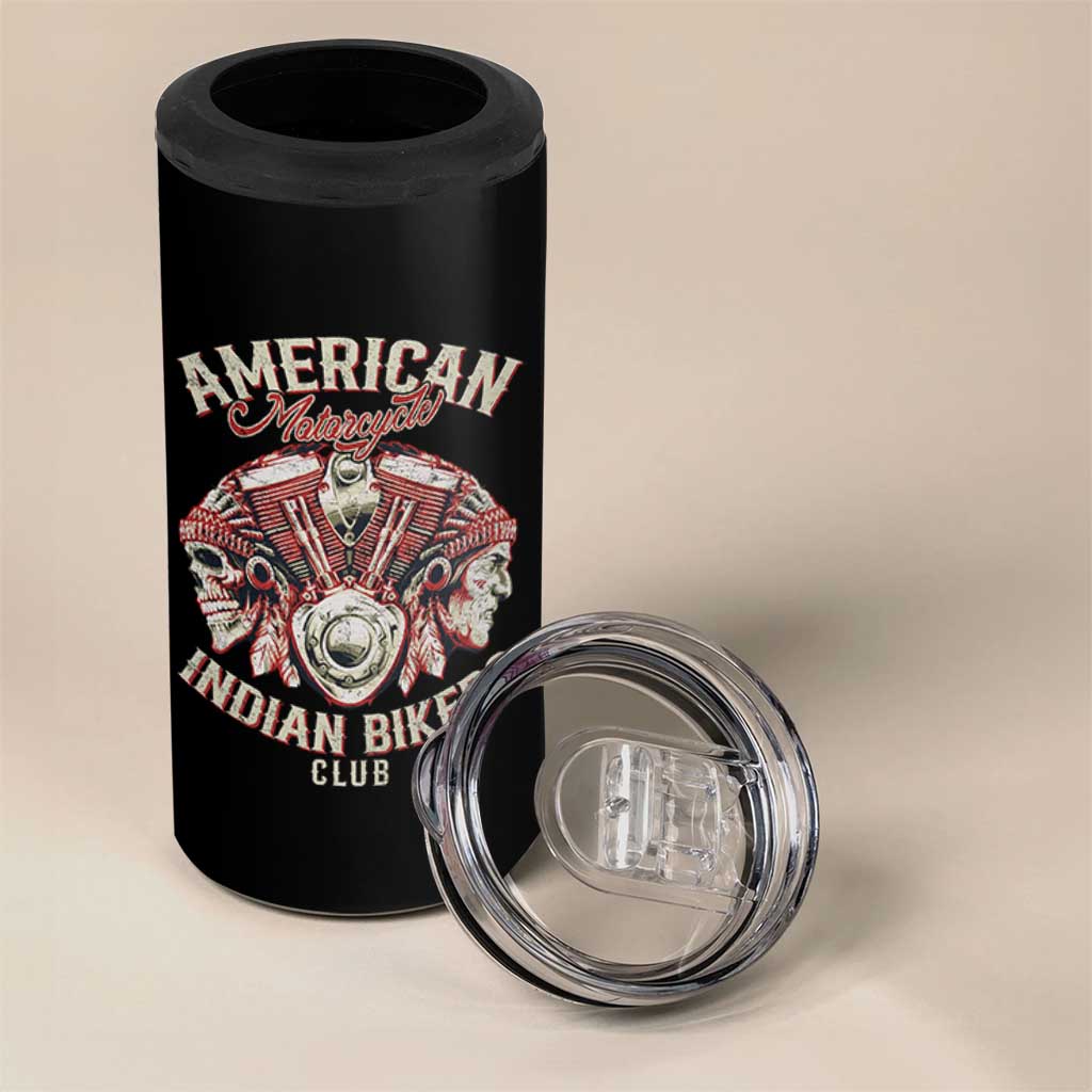 American Legendary Motorcycle Indian Biker Club 4 in 1 Can Cooler Tumbler Vintage Motorbike Engine Native American Skull - Wonder Print Shop