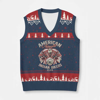 American Legendary Motorcycle Indian Biker Club V-Neck Knit Sweater Vest Vintage Motorbike Engine Native American Skull - Wonder Print Shop