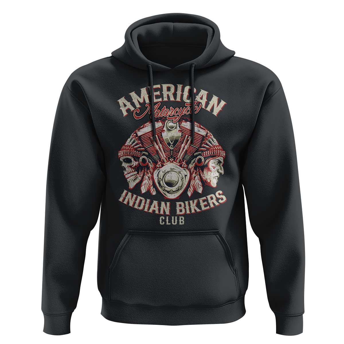 American Legendary Motorcycle Indian Biker Club Hoodie Vintage Motorbike Engine Native American Skull - Wonder Print Shop
