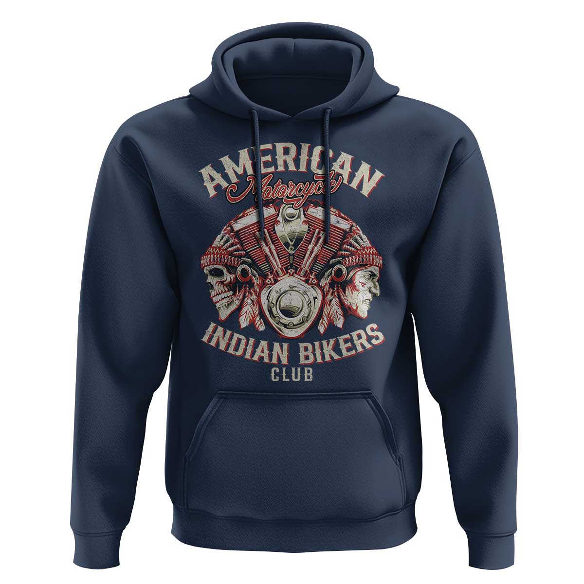 American Legendary Motorcycle Indian Biker Club Hoodie Vintage Motorbike Engine Native American Skull - Wonder Print Shop