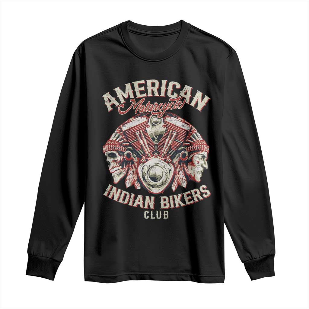 American Legendary Motorcycle Indian Biker Club Long Sleeve Shirt Vintage Motorbike Engine Native American Skull - Wonder Print Shop