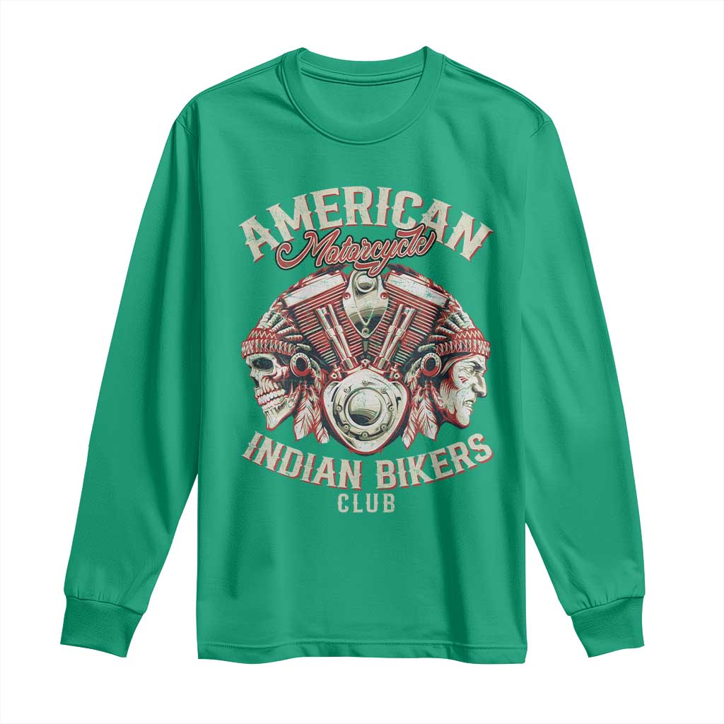 American Legendary Motorcycle Indian Biker Club Long Sleeve Shirt Vintage Motorbike Engine Native American Skull - Wonder Print Shop