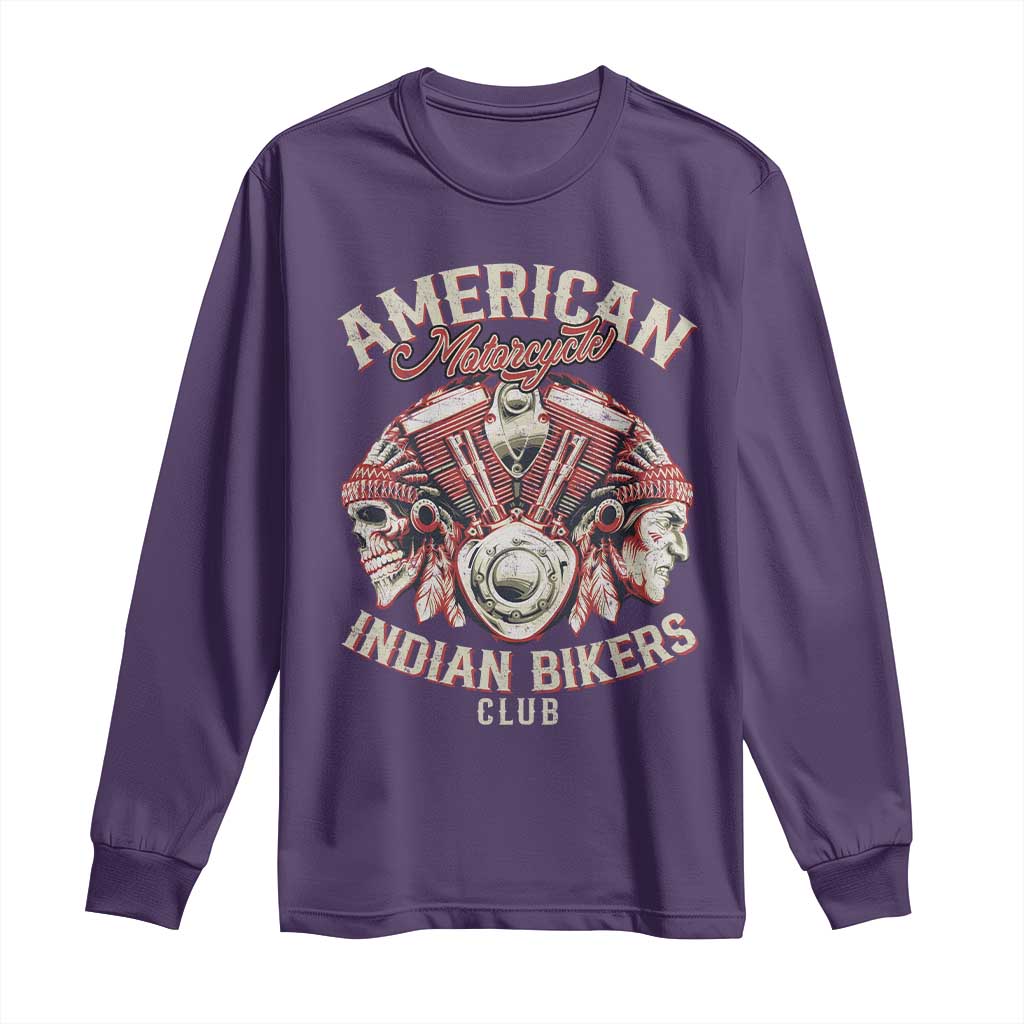American Legendary Motorcycle Indian Biker Club Long Sleeve Shirt Vintage Motorbike Engine Native American Skull - Wonder Print Shop