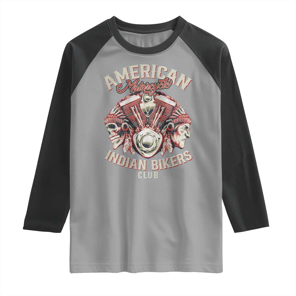 American Legendary Motorcycle Indian Biker Club Raglan Shirt Vintage Motorbike Engine Native American Skull - Wonder Print Shop