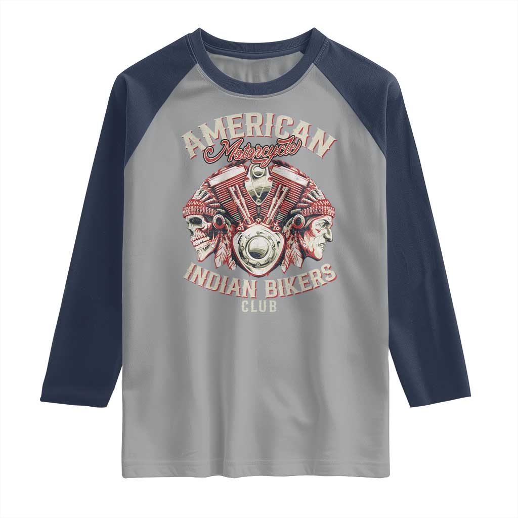 American Legendary Motorcycle Indian Biker Club Raglan Shirt Vintage Motorbike Engine Native American Skull - Wonder Print Shop