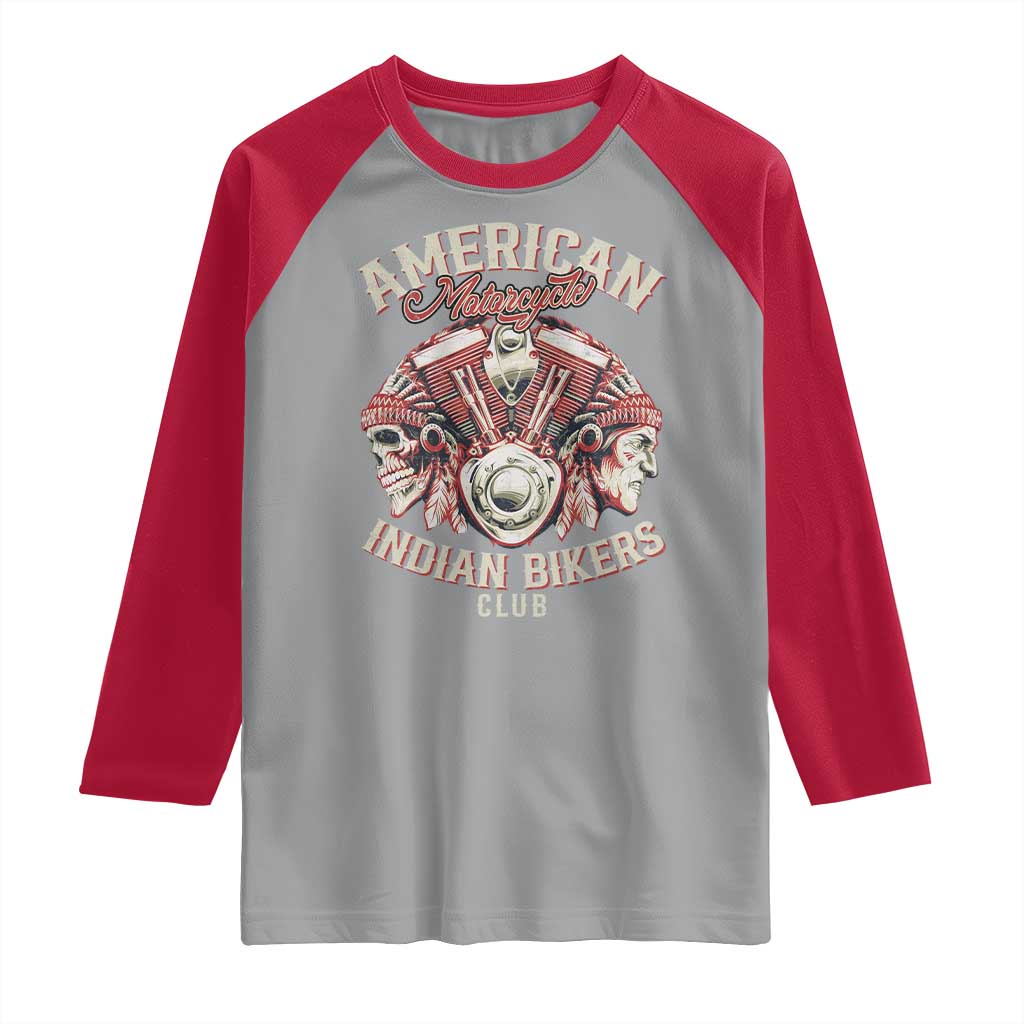 American Legendary Motorcycle Indian Biker Club Raglan Shirt Vintage Motorbike Engine Native American Skull - Wonder Print Shop