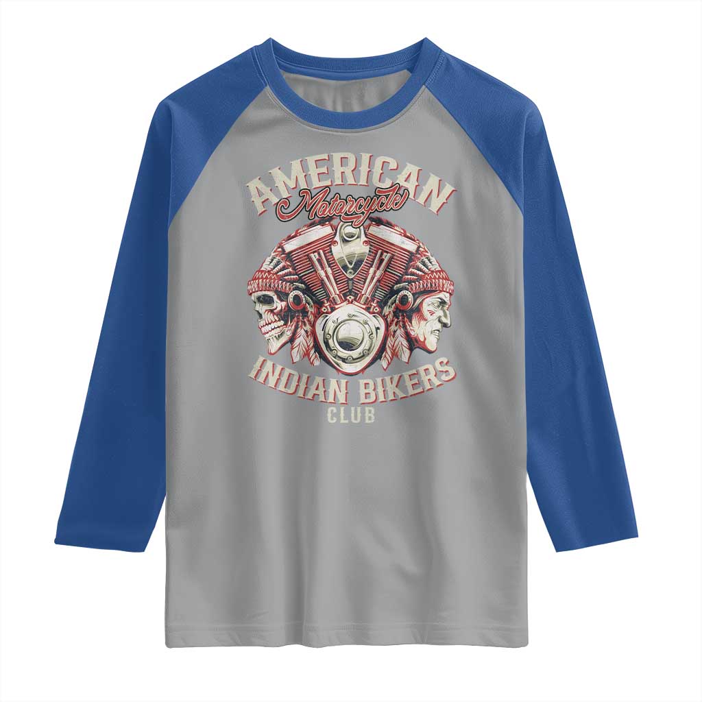 American Legendary Motorcycle Indian Biker Club Raglan Shirt Vintage Motorbike Engine Native American Skull - Wonder Print Shop