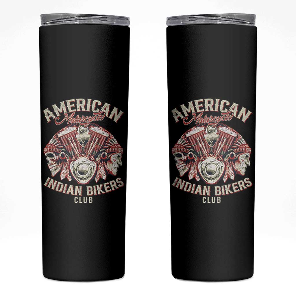 American Legendary Motorcycle Indian Biker Club Skinny Tumbler Vintage Motorbike Engine Native American Skull - Wonder Print Shop