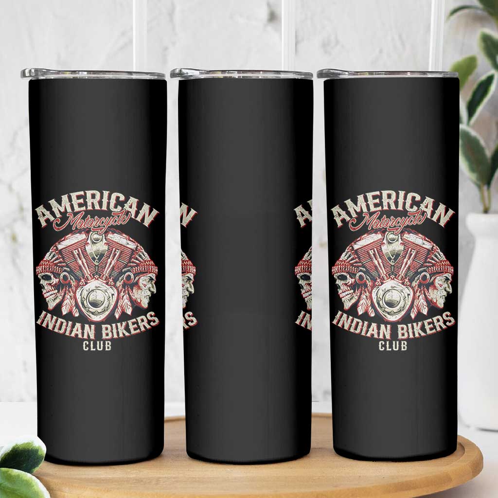 American Legendary Motorcycle Indian Biker Club Skinny Tumbler Vintage Motorbike Engine Native American Skull - Wonder Print Shop