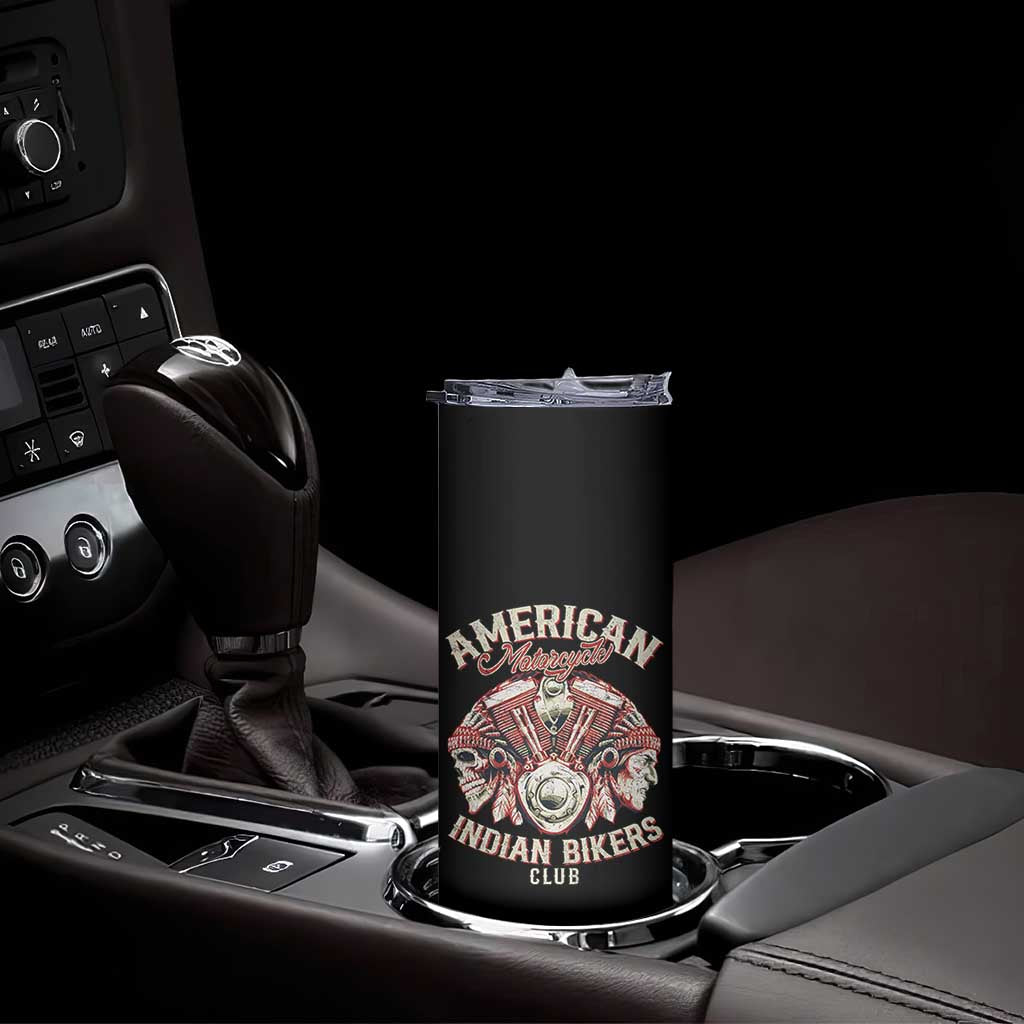 American Legendary Motorcycle Indian Biker Club Skinny Tumbler Vintage Motorbike Engine Native American Skull - Wonder Print Shop