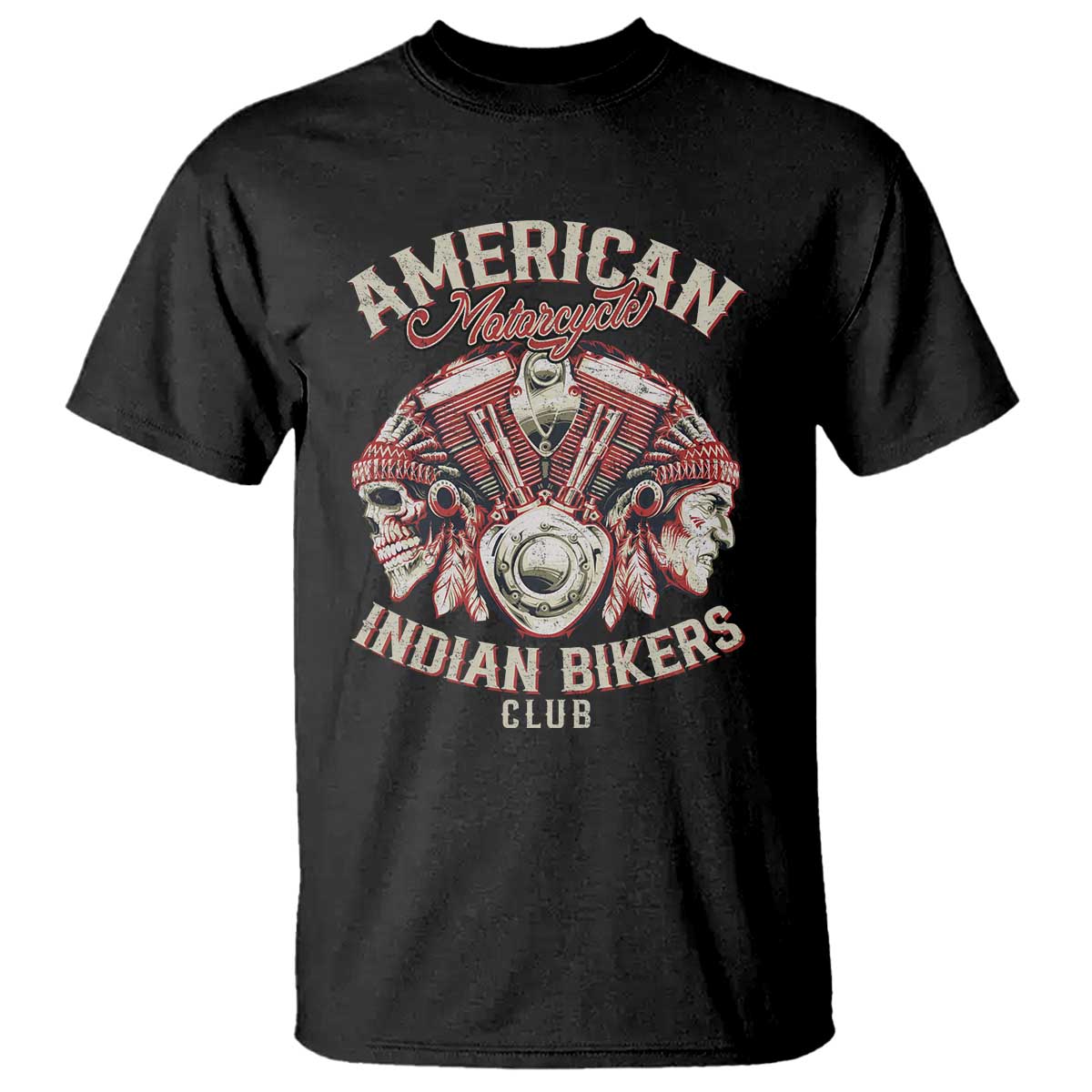 American Legendary Motorcycle Indian Biker Club T Shirt Vintage Motorbike Engine Native American Skull - Wonder Print Shop