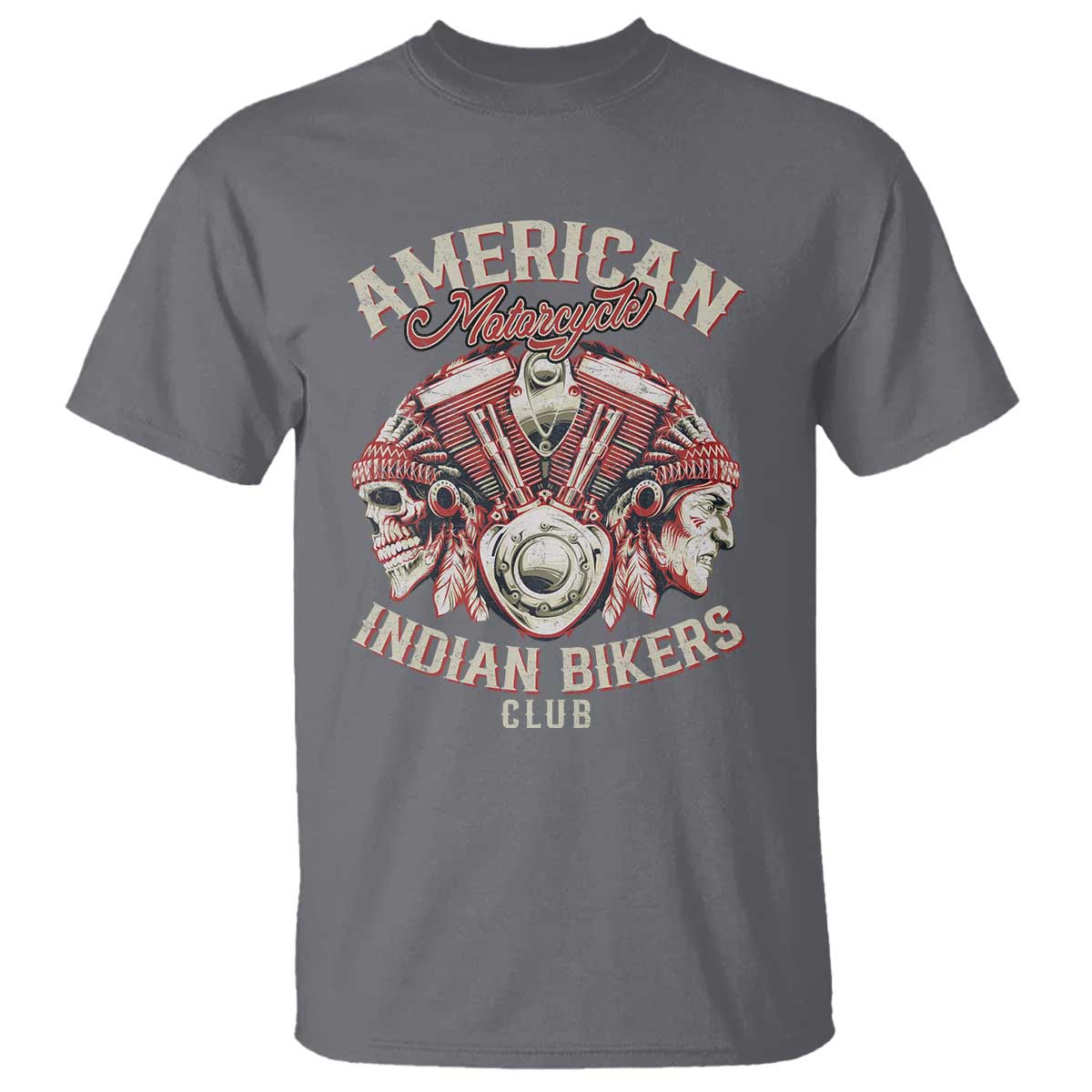American Legendary Motorcycle Indian Biker Club T Shirt Vintage Motorbike Engine Native American Skull - Wonder Print Shop