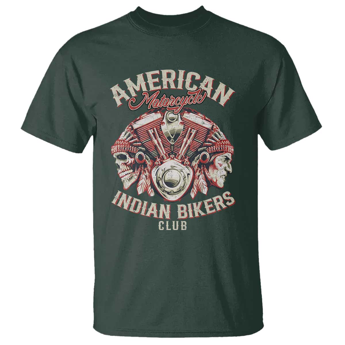 American Legendary Motorcycle Indian Biker Club T Shirt Vintage Motorbike Engine Native American Skull - Wonder Print Shop