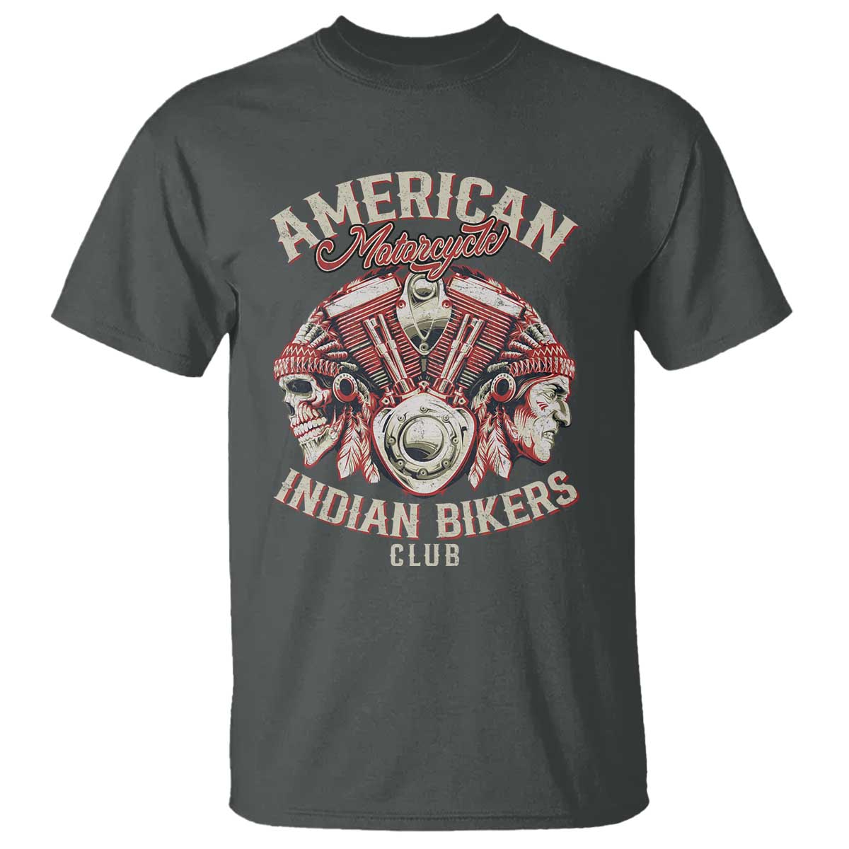 American Legendary Motorcycle Indian Biker Club T Shirt Vintage Motorbike Engine Native American Skull - Wonder Print Shop