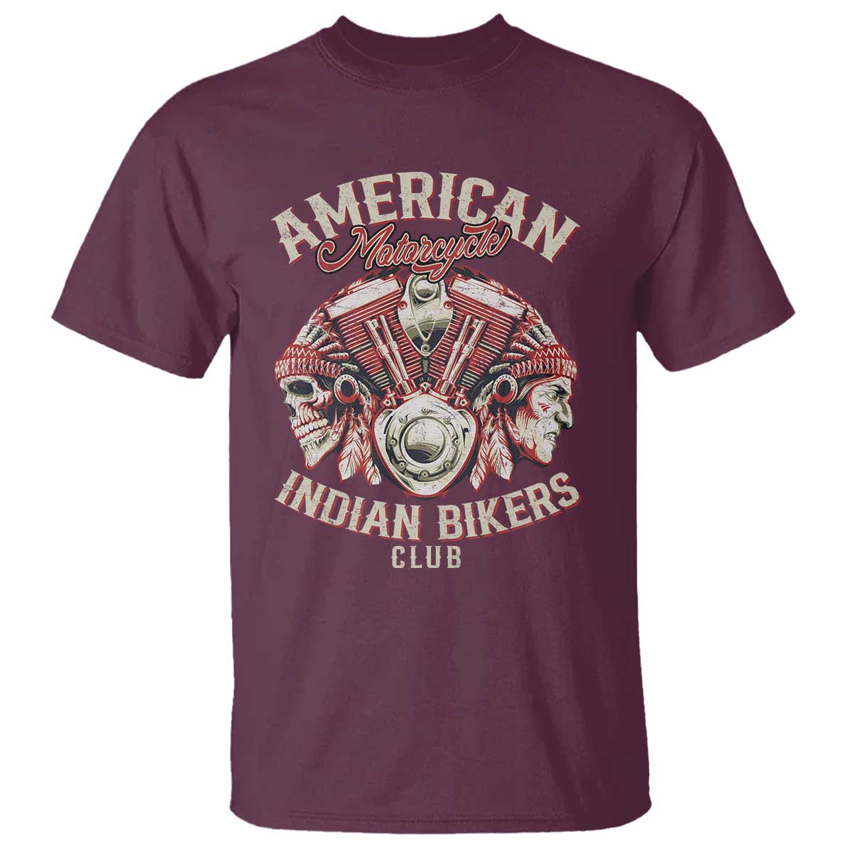 American Legendary Motorcycle Indian Biker Club T Shirt Vintage Motorbike Engine Native American Skull - Wonder Print Shop
