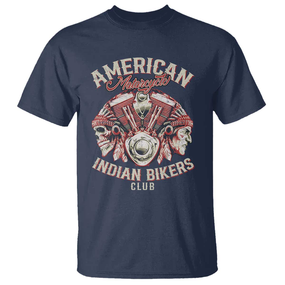 American Legendary Motorcycle Indian Biker Club T Shirt Vintage Motorbike Engine Native American Skull - Wonder Print Shop