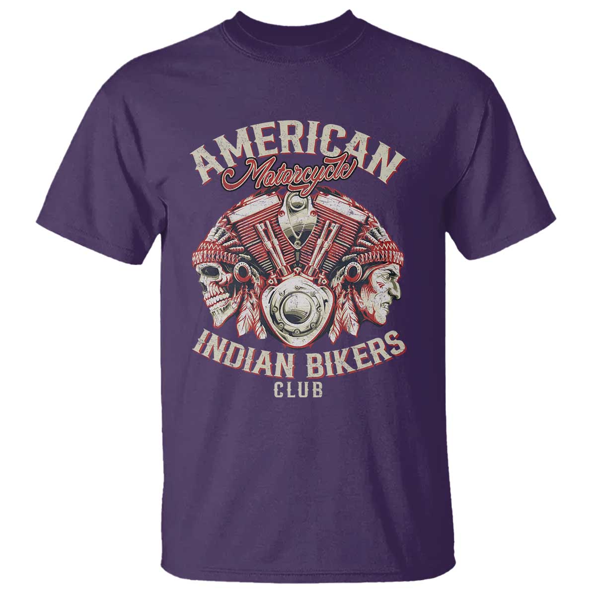 American Legendary Motorcycle Indian Biker Club T Shirt Vintage Motorbike Engine Native American Skull - Wonder Print Shop