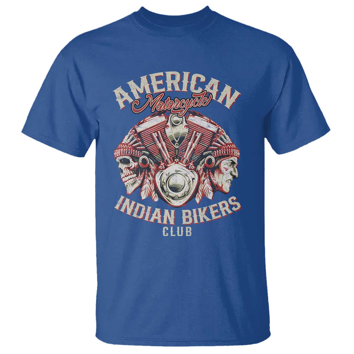 American Legendary Motorcycle Indian Biker Club T Shirt Vintage Motorbike Engine Native American Skull - Wonder Print Shop