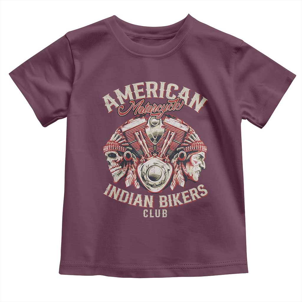 American Legendary Motorcycle Indian Biker Club Toddler T Shirt Vintage Motorbike Engine Native American Skull - Wonder Print Shop