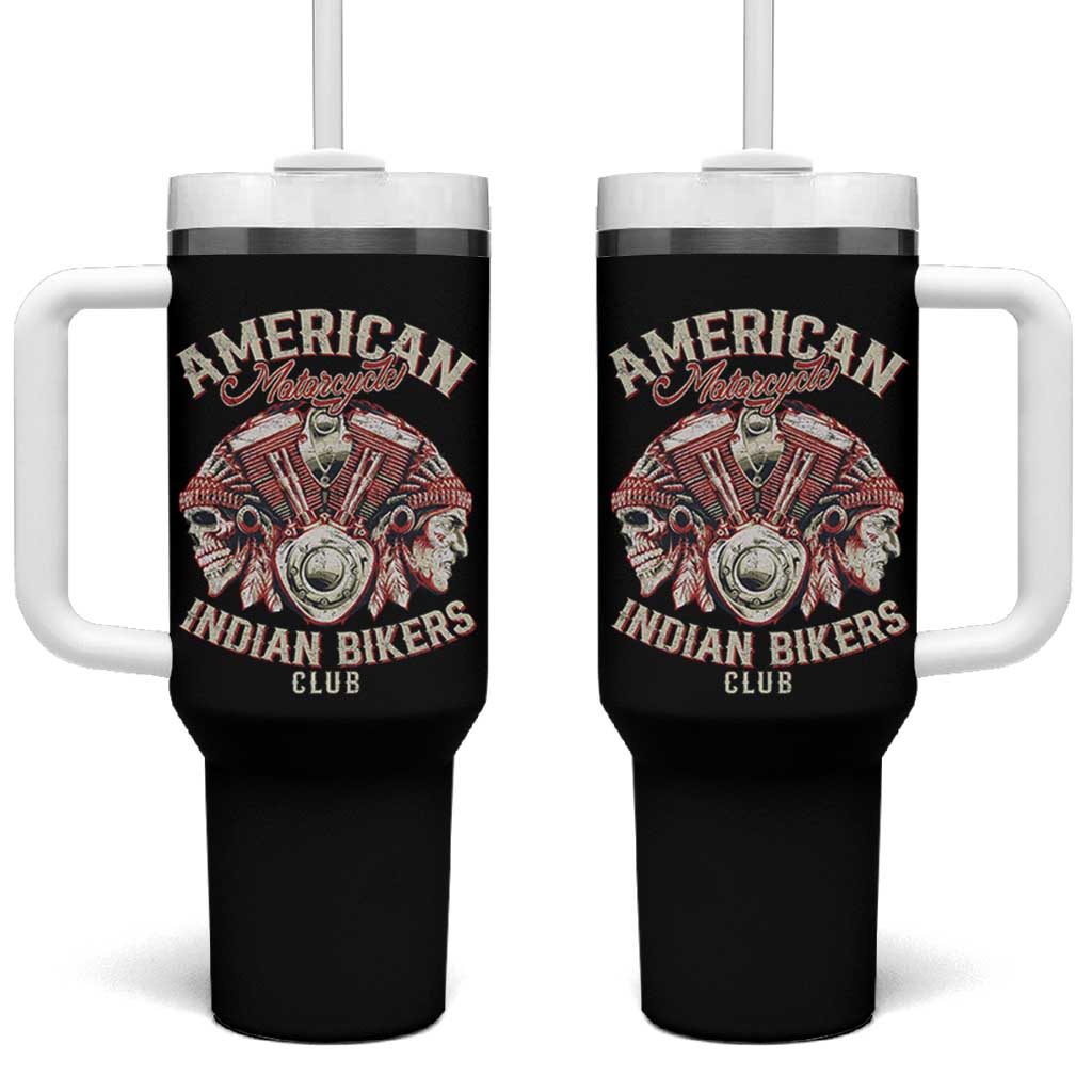 American Legendary Motorcycle Indian Biker Club Tumbler With Handle Vintage Motorbike Engine Native American Skull - Wonder Print Shop