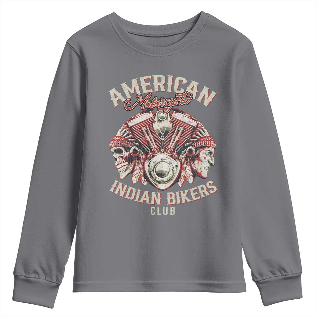 American Legendary Motorcycle Indian Biker Club Youth Sweatshirt Vintage Motorbike Engine Native American Skull - Wonder Print Shop
