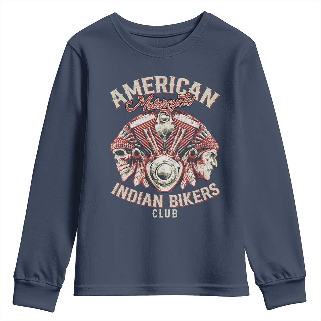 American Legendary Motorcycle Indian Biker Club Youth Sweatshirt Vintage Motorbike Engine Native American Skull - Wonder Print Shop