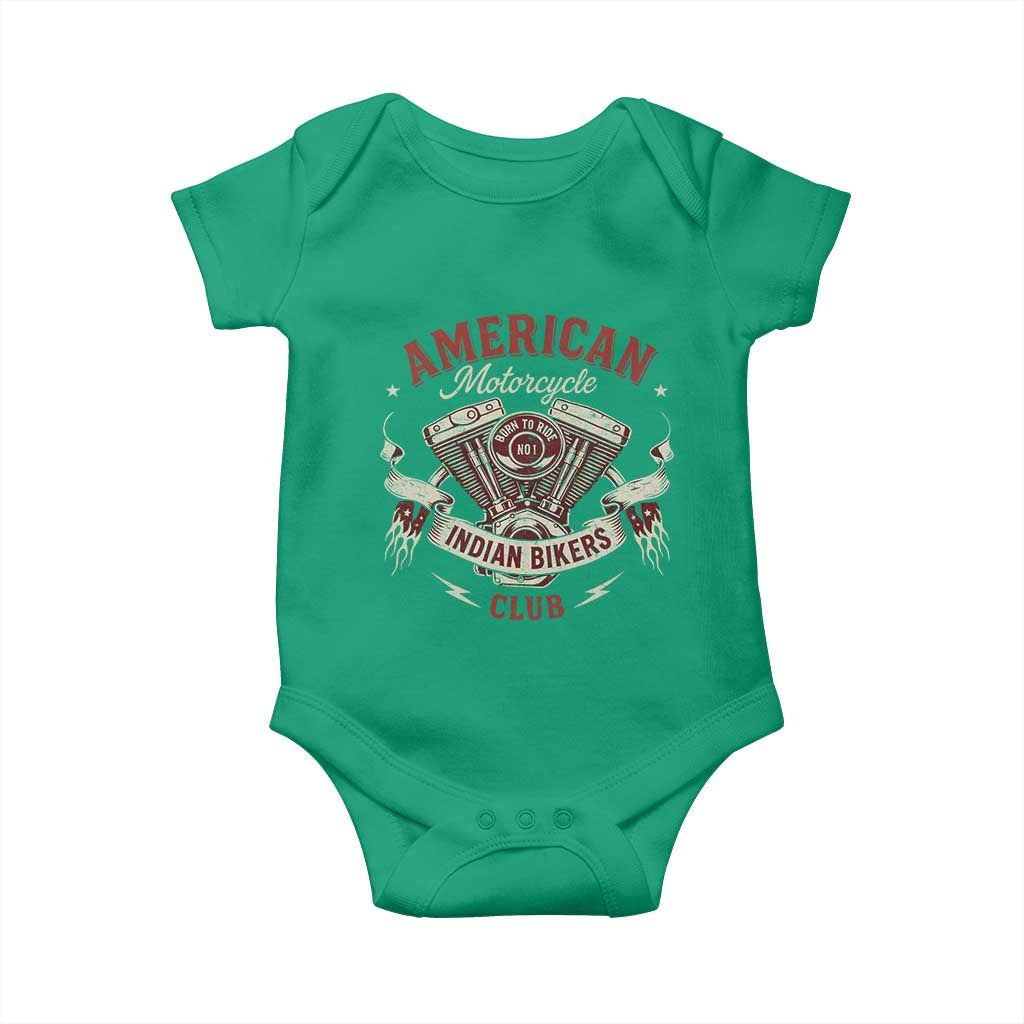 American Motorcycle Indian Biker Club Baby Onesie Vintage Motorbike Engine - Wonder Print Shop