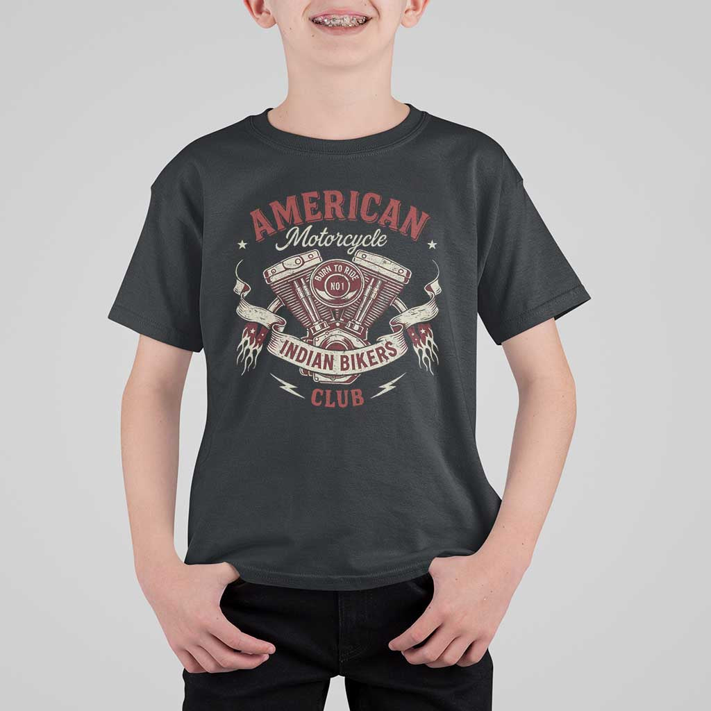 American Motorcycle Indian Biker Club T Shirt For Kid Vintage Motorbike Engine - Wonder Print Shop