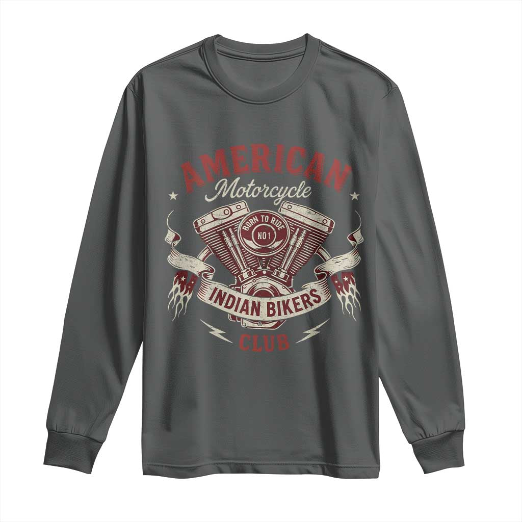 American Motorcycle Indian Biker Club Long Sleeve Shirt Vintage Motorbike Engine - Wonder Print Shop