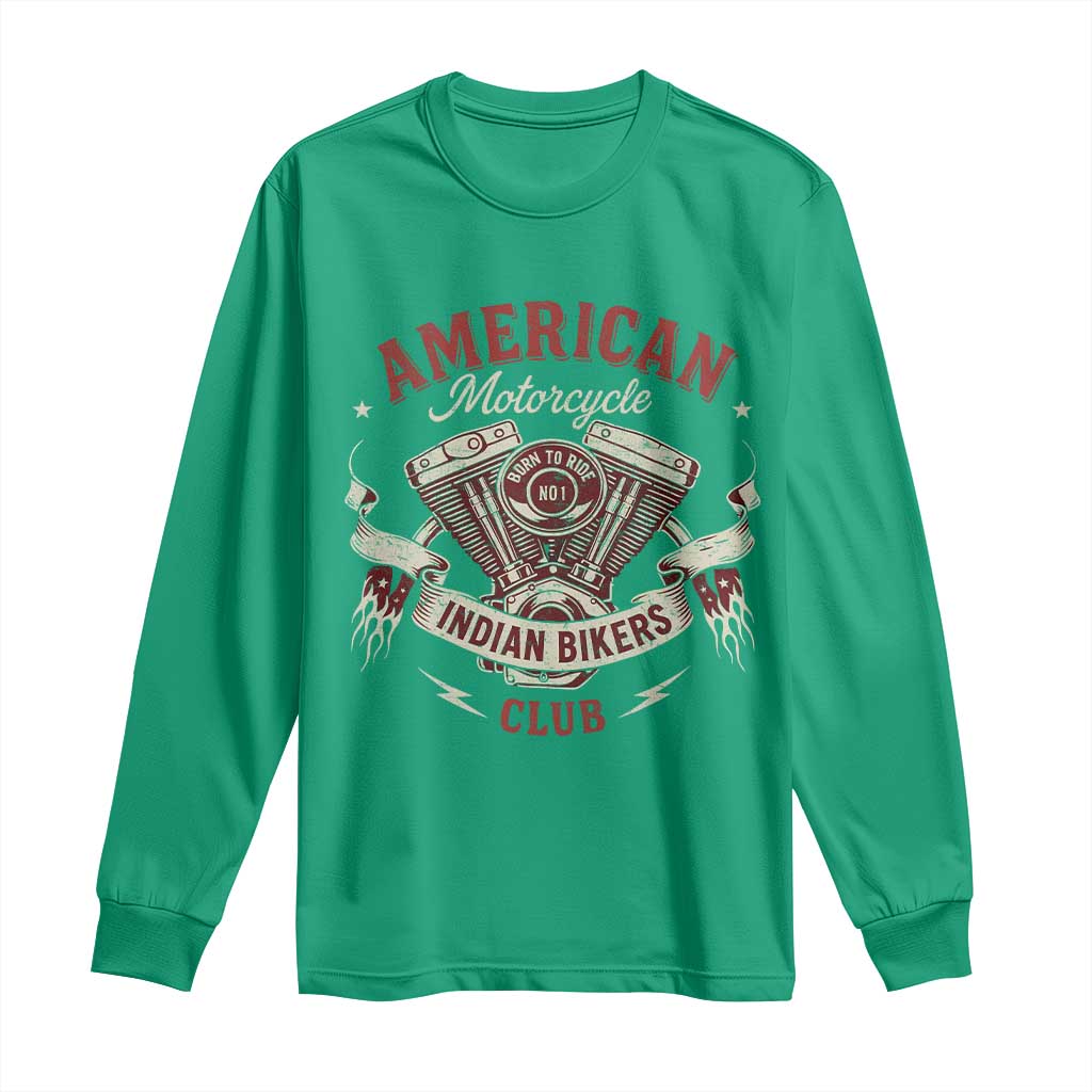 American Motorcycle Indian Biker Club Long Sleeve Shirt Vintage Motorbike Engine - Wonder Print Shop